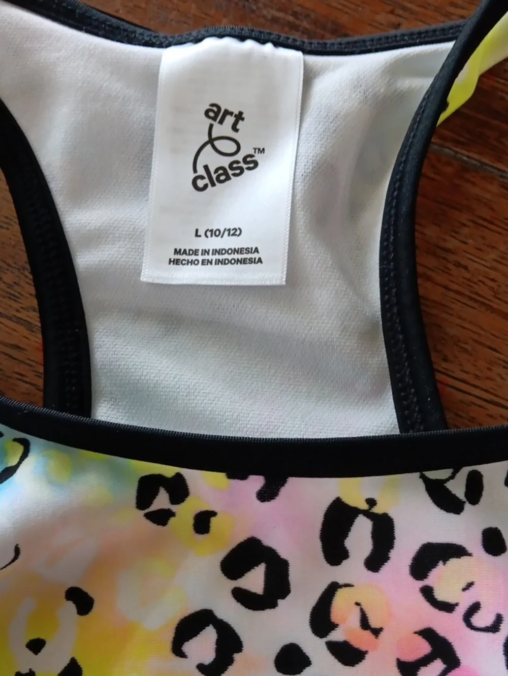 Art Class Girls' Two-Piece Tankini Swim Set - Neon Leopard Top & Black Bottom